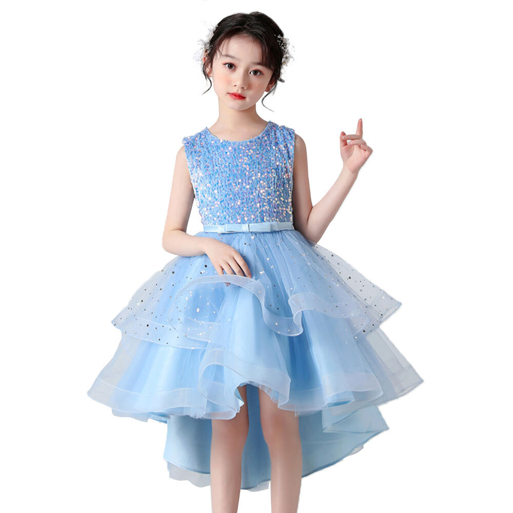 Flower Girls Sequins Dress Trailing Tutu Dress for 4-12Y Girl Birthday Gown